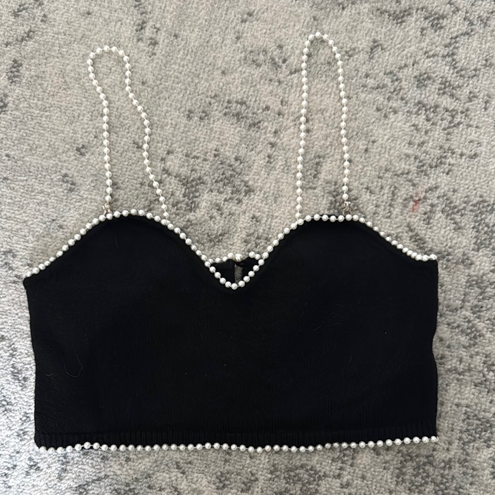 Elegant Black Pearl-Trimmed Women's Top